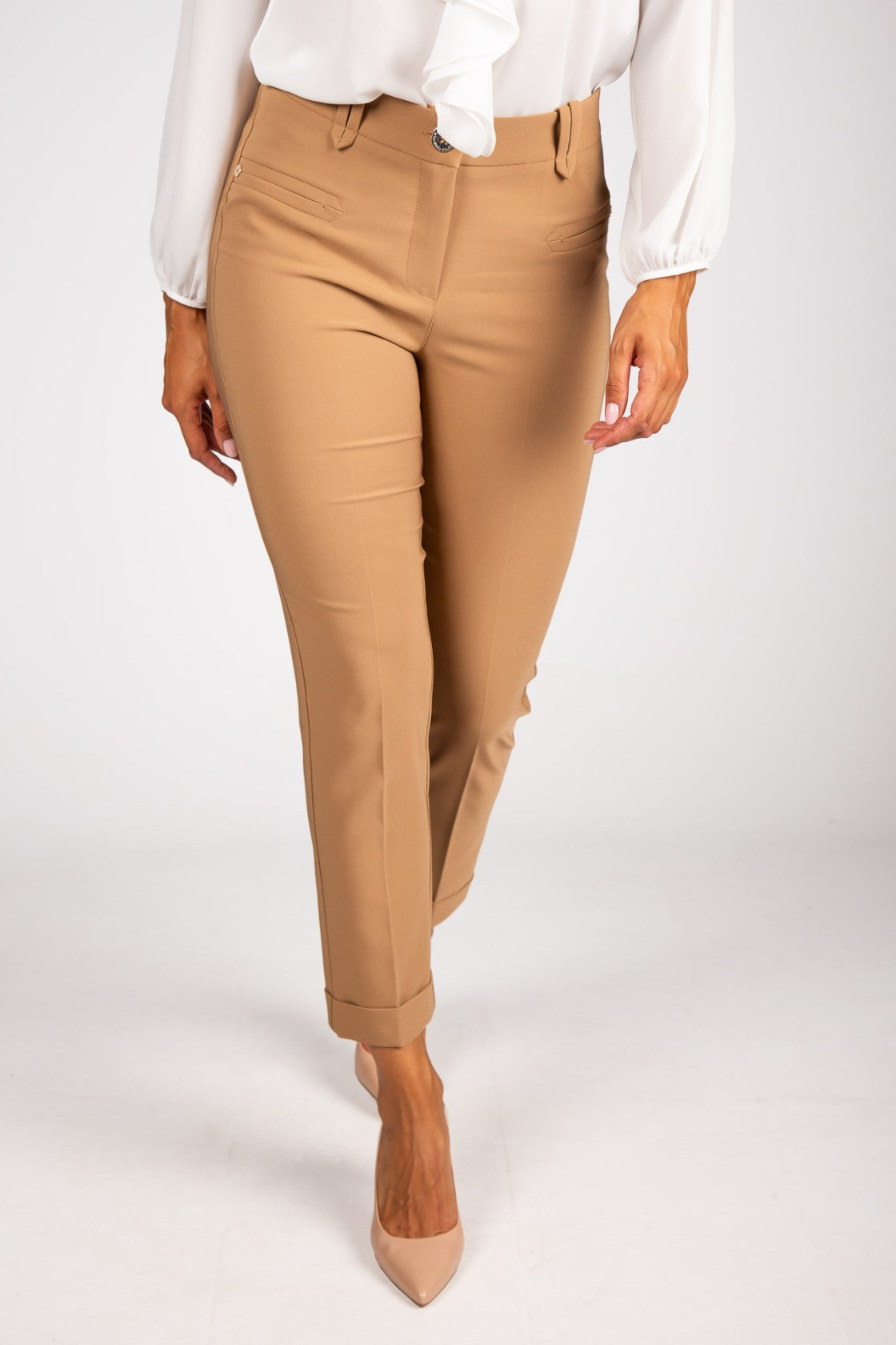 Calças slim fit camel — Camel — Silvina Campos