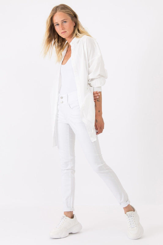 Calça Skinny Branca de Cintura Subida - Armanda Boutique