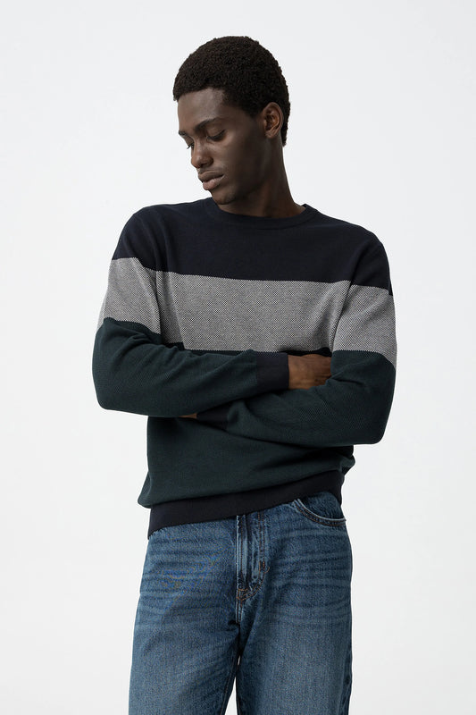 Sweater Tiffosi Tricolor com Risca Cinza