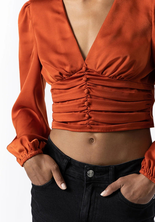 Blusa Crop em Cetim - Armanda Boutique