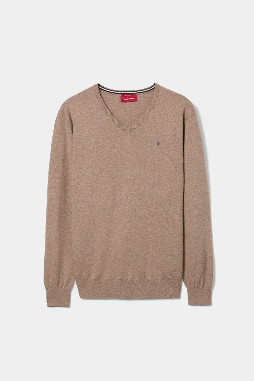 Camisola com decote em V — Camel — Lion of Porches