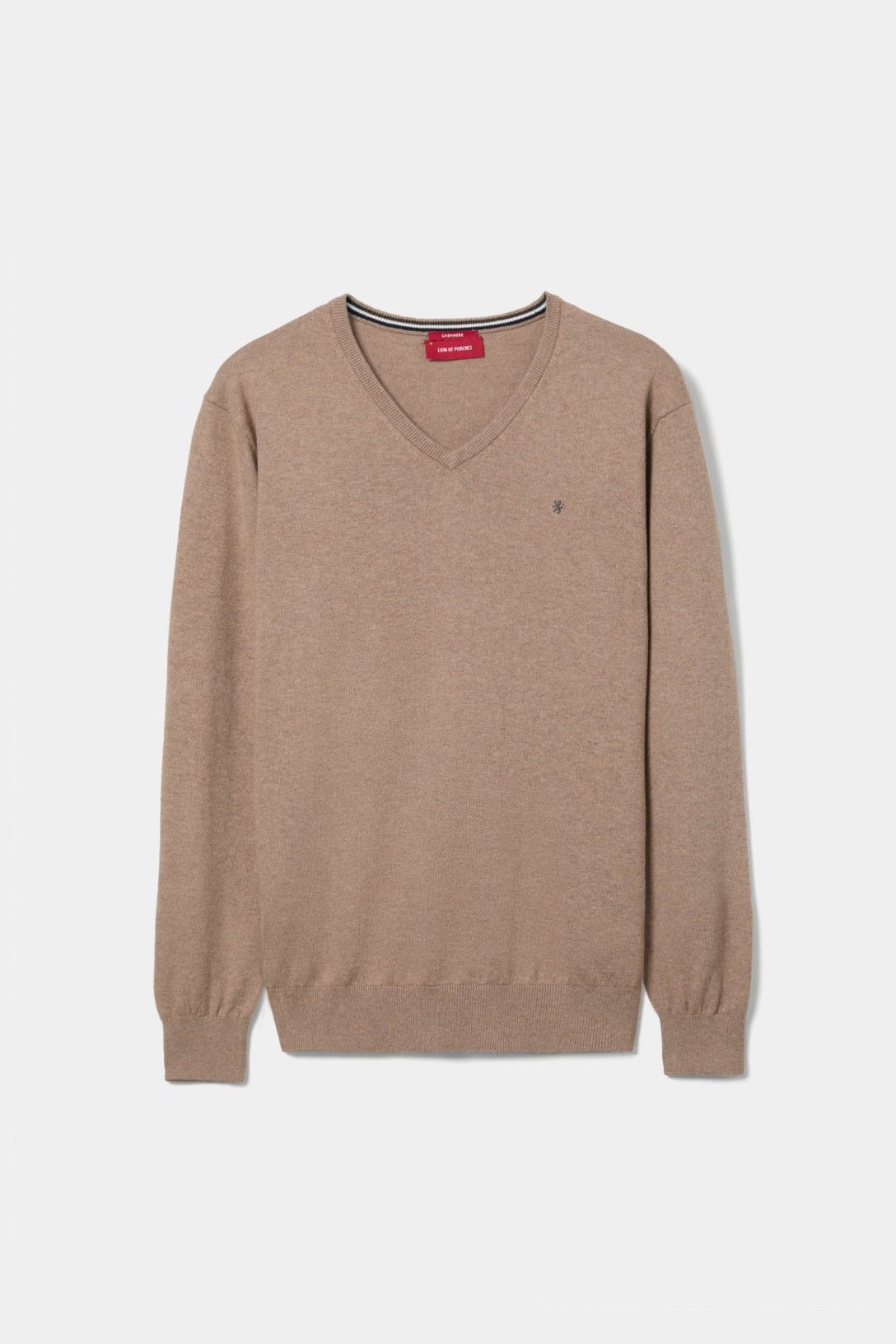 Camisola com decote em V — Camel — Lion of Porches