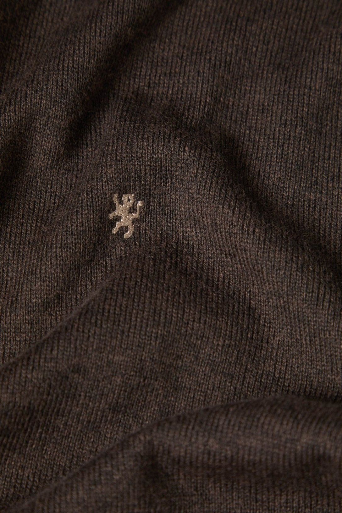 Camisola de homem em algodão e caxemira com meio fecho — Castanho Terra — Lion of Porches