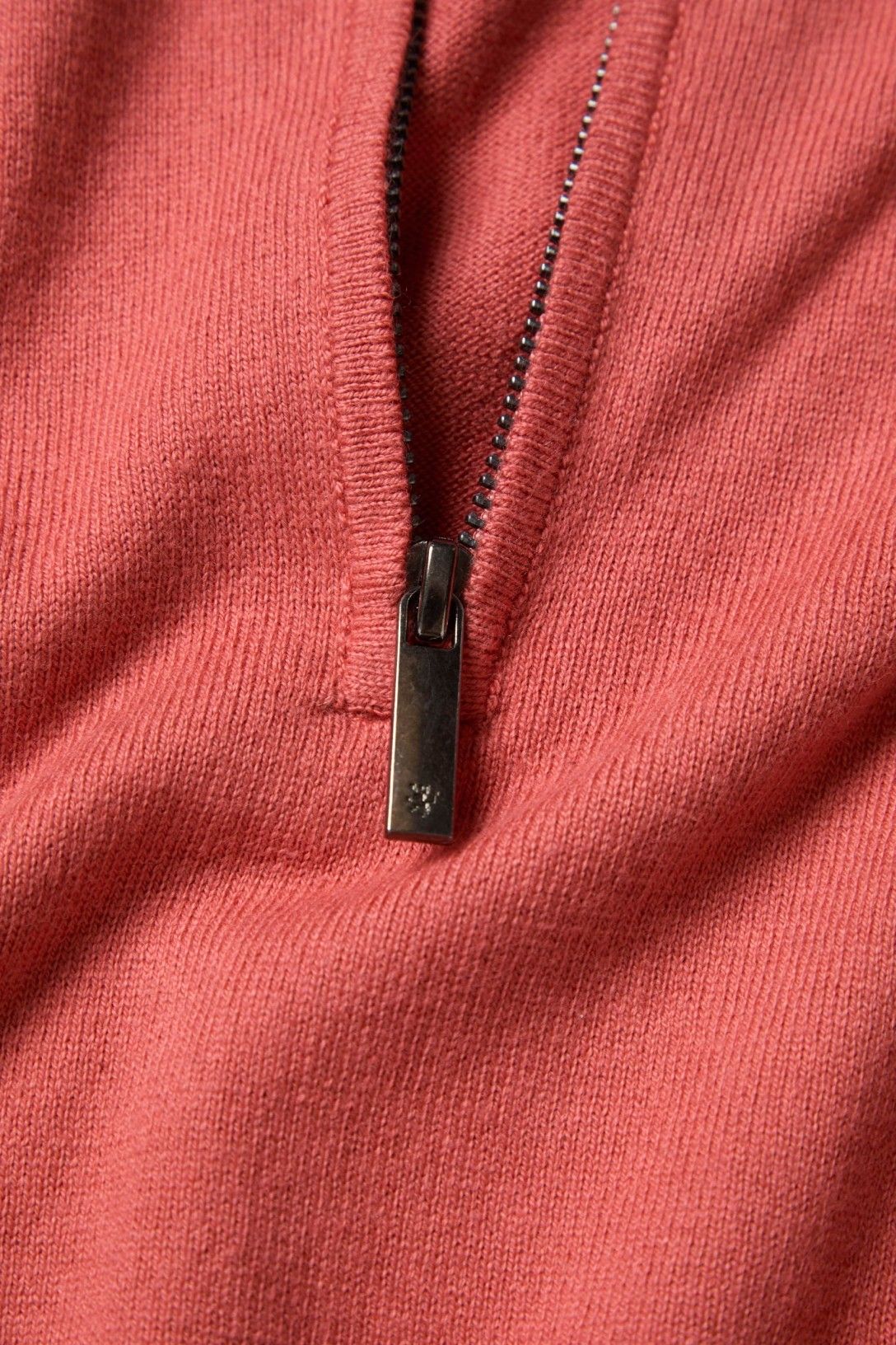 Camisola de homem em algodão e caxemira com meio fecho — Coral — Lion of Porches