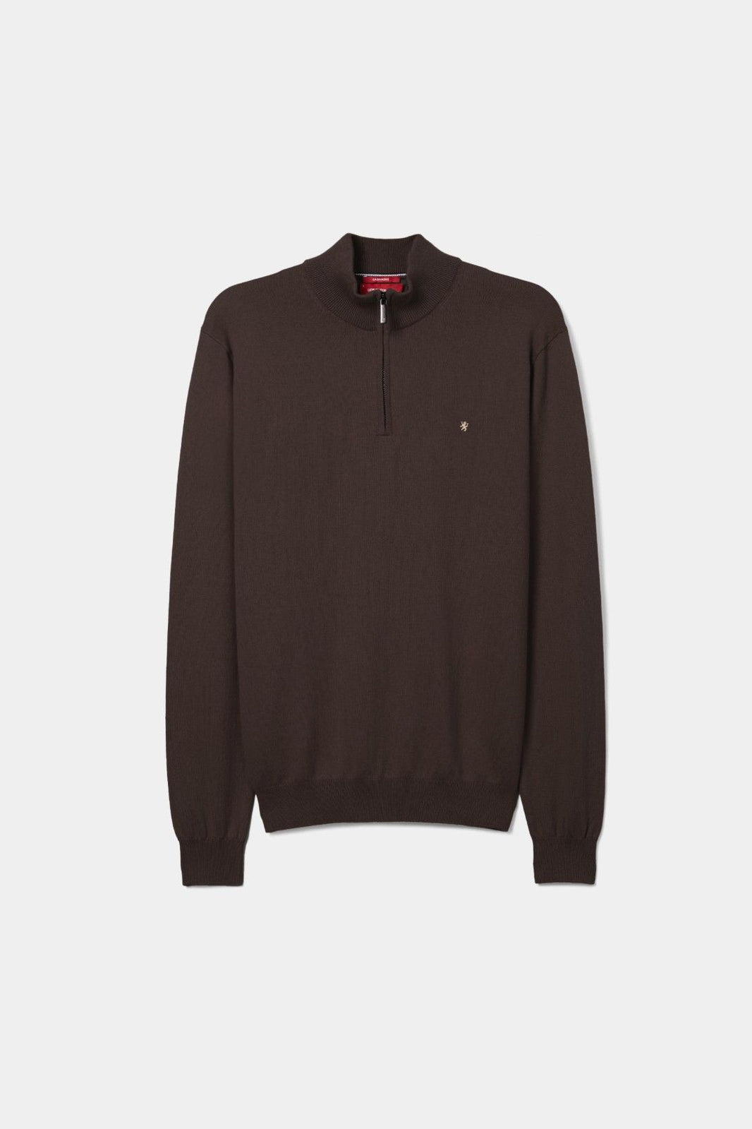 Camisola de homem em algodão e caxemira com meio fecho — Castanho Terra — Lion of Porches