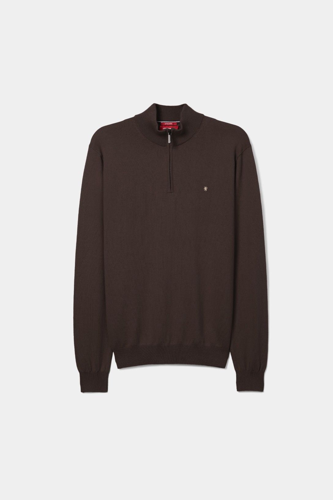 Camisola de homem em algodão e caxemira com meio fecho — Castanho Terra — Lion of Porches
