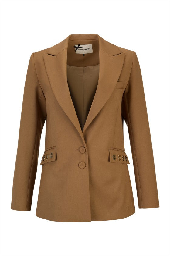 Blazer maxi camel com ilhós — Silvina Campos