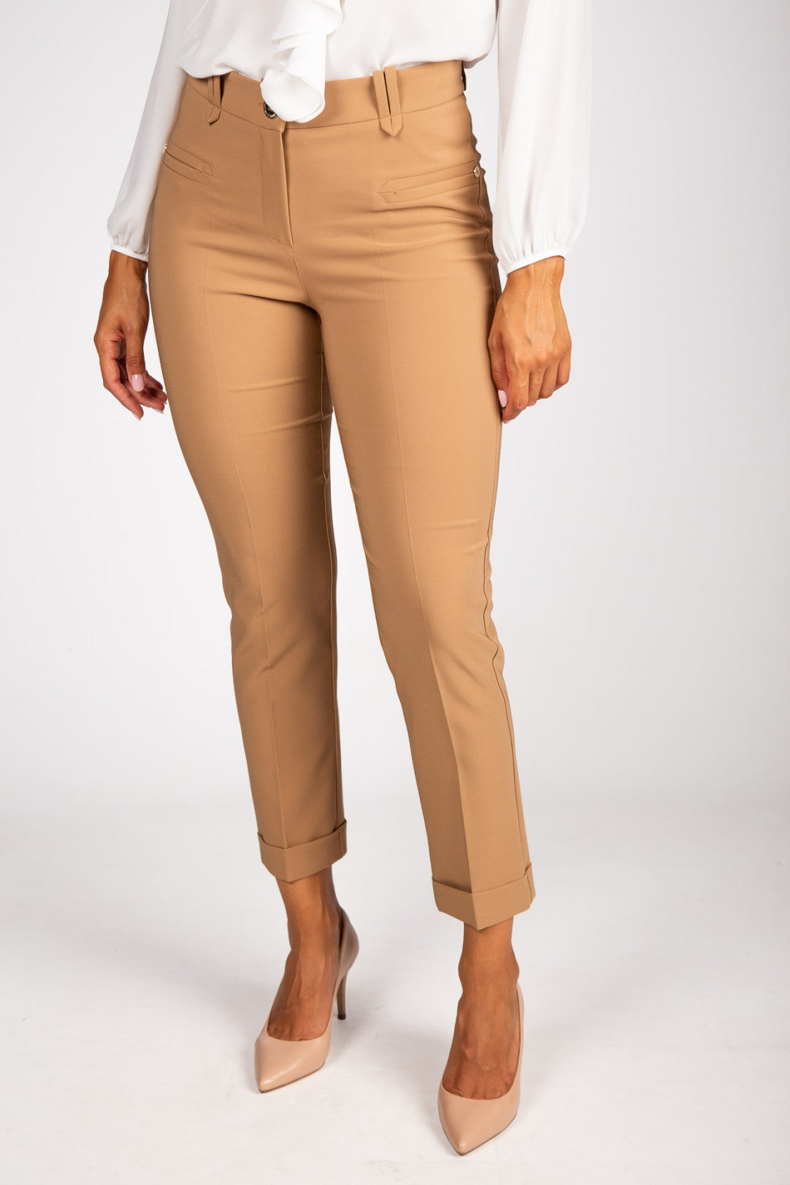 Calças slim fit camel — Camel — Silvina Campos
