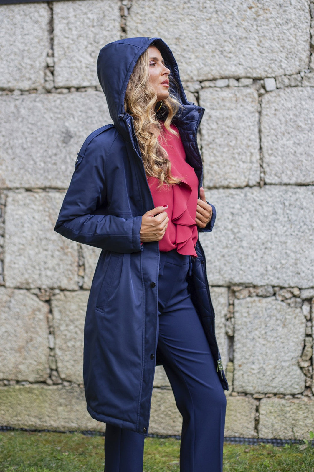 Gabardina reversível com enchimento leve — Azul Marinho — Silvina Campos