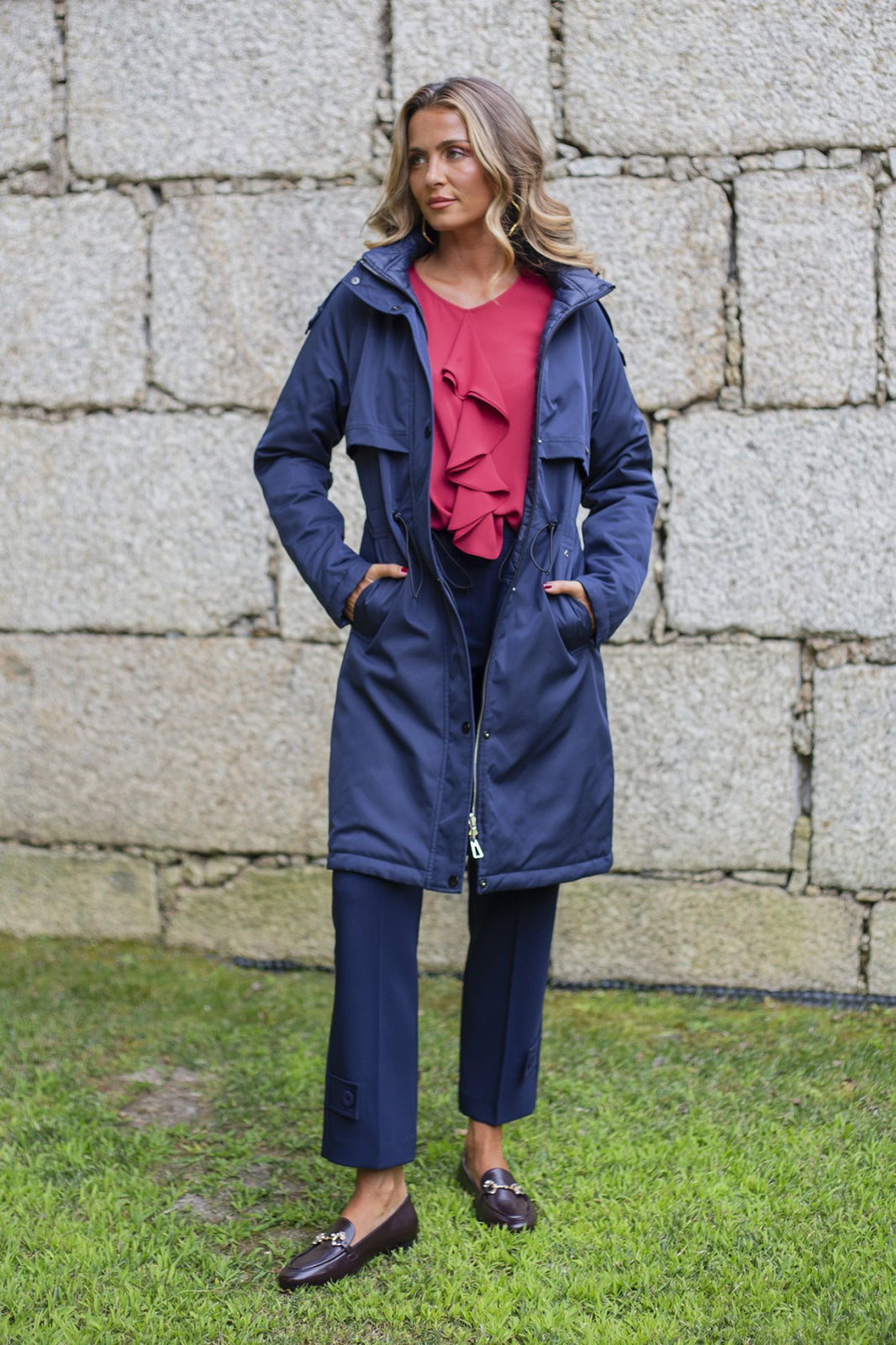 Gabardina reversível com enchimento leve — Azul Marinho — Silvina Campos