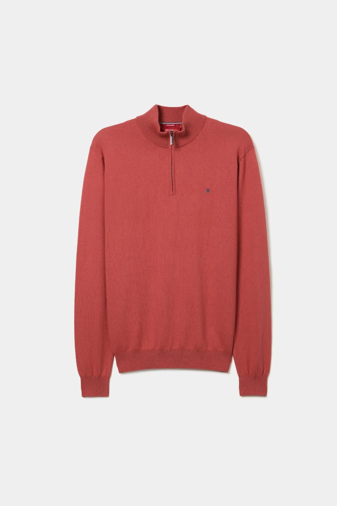 Camisola de homem em algodão e caxemira com meio fecho — Coral — Lion of Porches