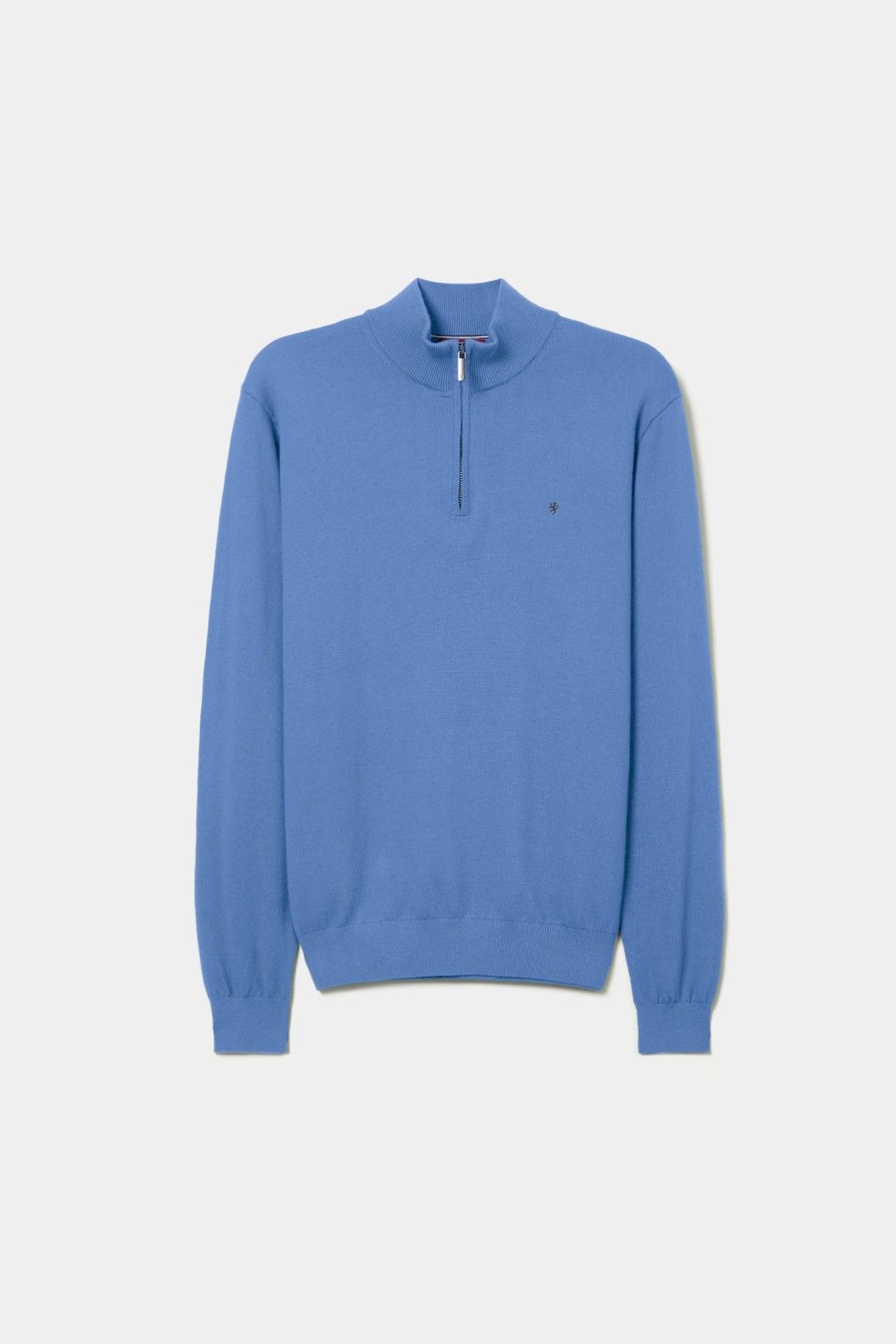 Camisola de homem em algodão e caxemira com meio fecho — Azul — Lion of Porches