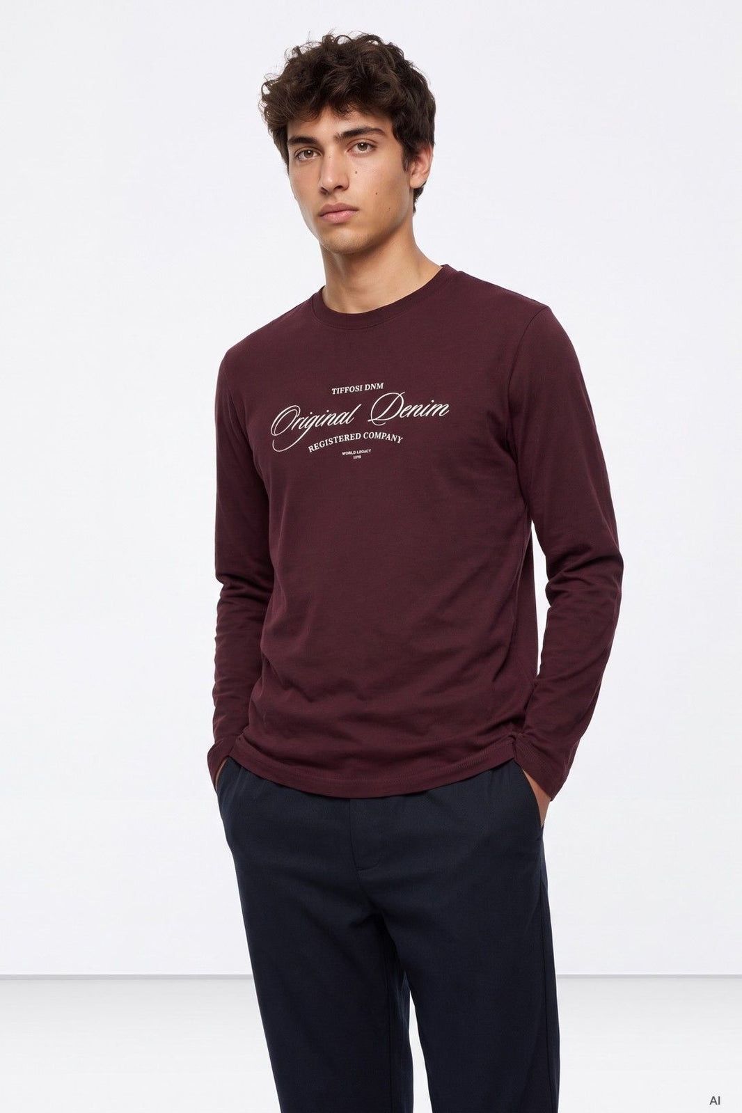 T-shirt Tiffosi Justice Homem — Castanho (255) (255) — frente em modelo