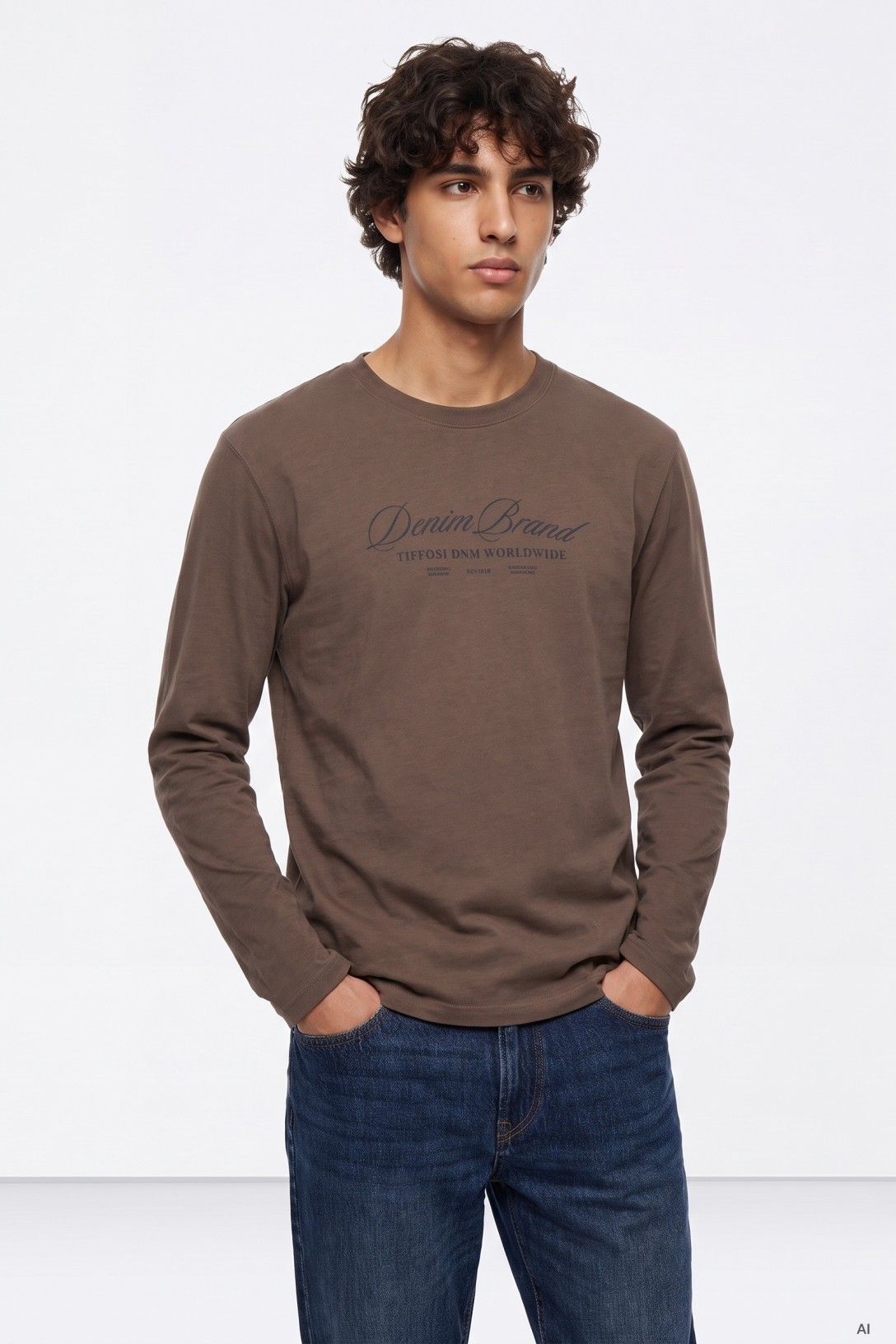 T-shirt Tiffosi Justice Homem — Castanho (203) (203) — frente em modelo
