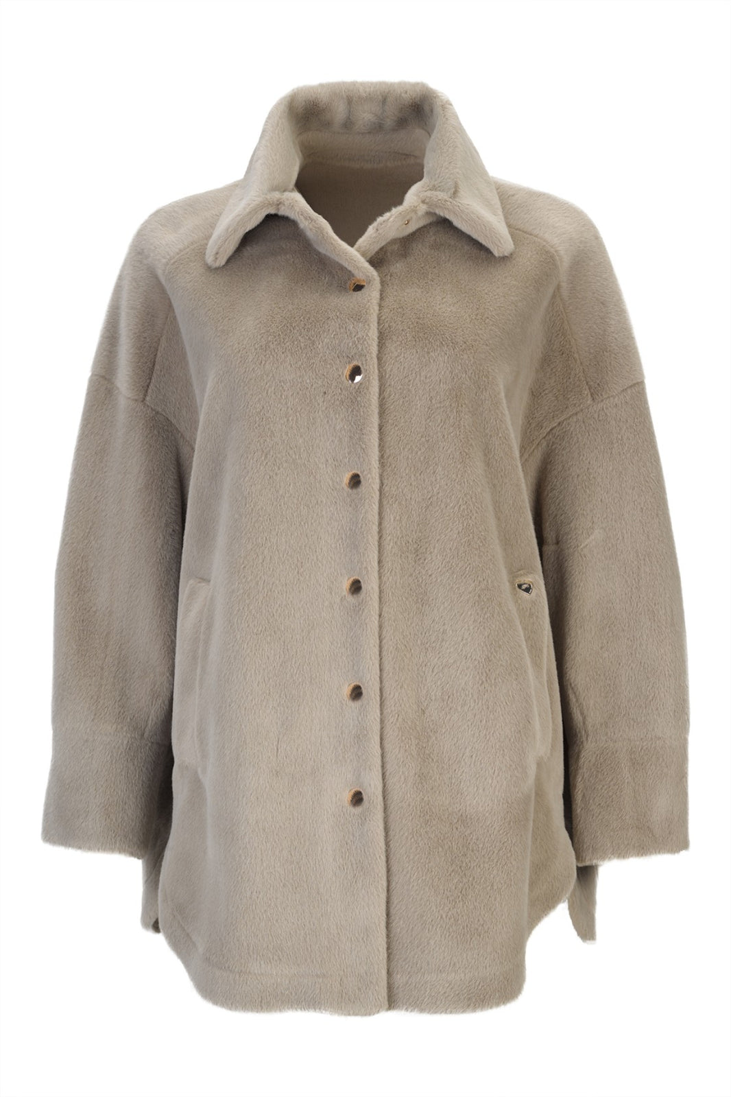 Sobrecamisa de pelo taupe com molas douradas — Taupe — Silvina Campos
