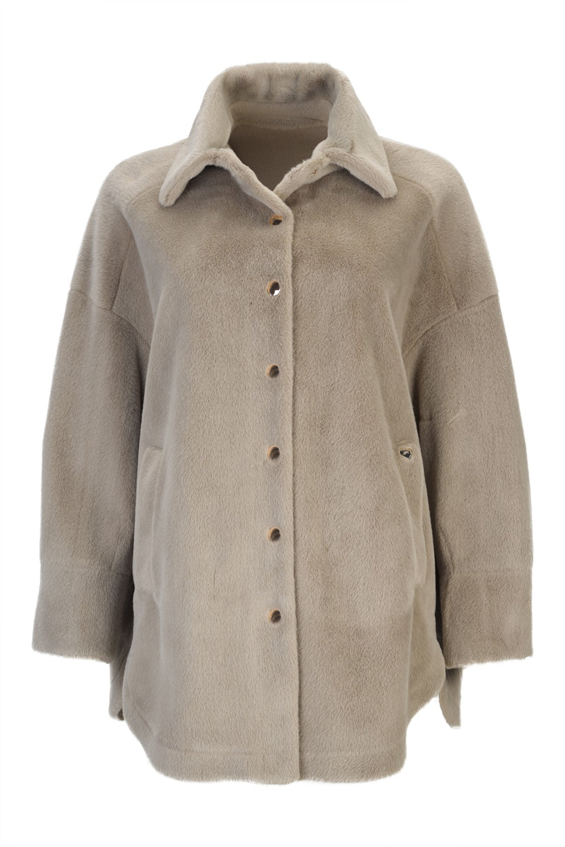 Sobrecamisa de pelo taupe com molas douradas — Taupe — Silvina Campos