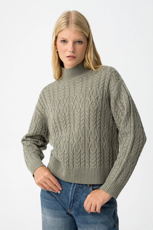 Sweater Malha Entrançada com Gola