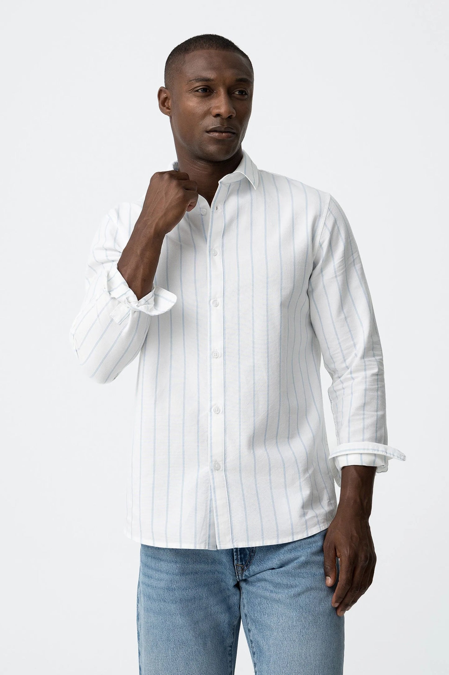 Camisa Tiffosi Branca às Riscas Azuis