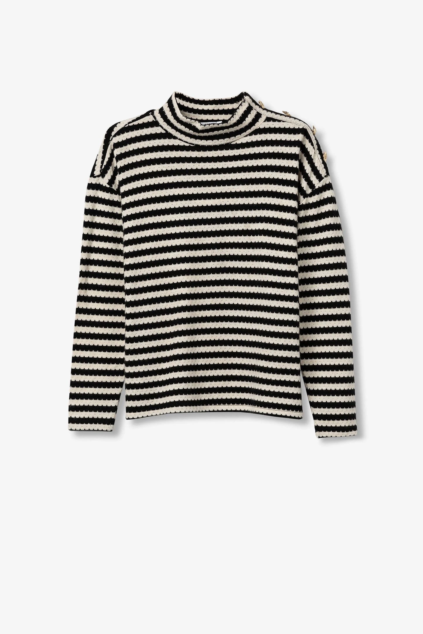 Sweater Riscas com Botões Dourados no Ombro