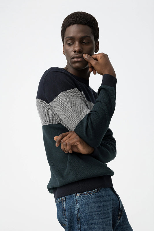 Sweater Tiffosi Tricolor com Risca Cinza