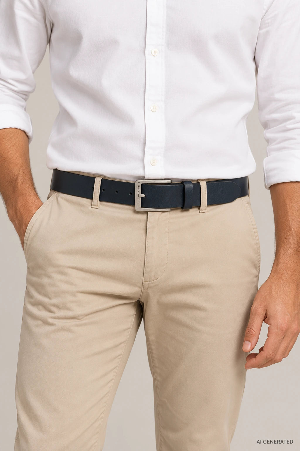 Cinto Tiffosi Mad em modelo — imagem gerada por IA
