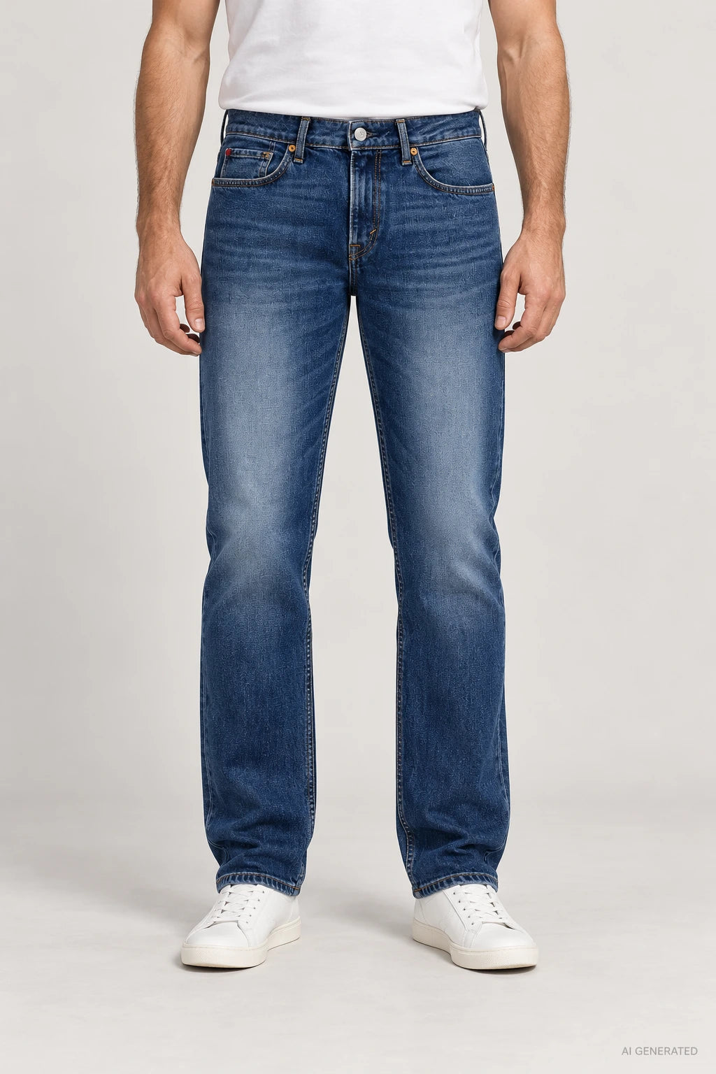 Jeans Tiffosi Azul Médio Corte Reto em modelo — imagem gerada por IA