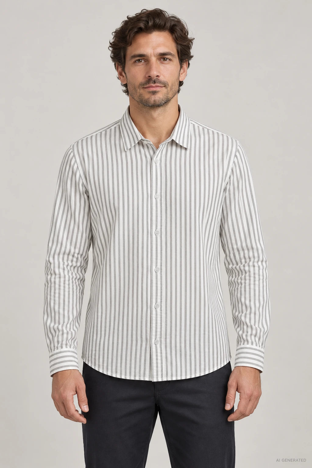 Camisa Tiffosi às Riscas Cinza em modelo — imagem gerada por IA