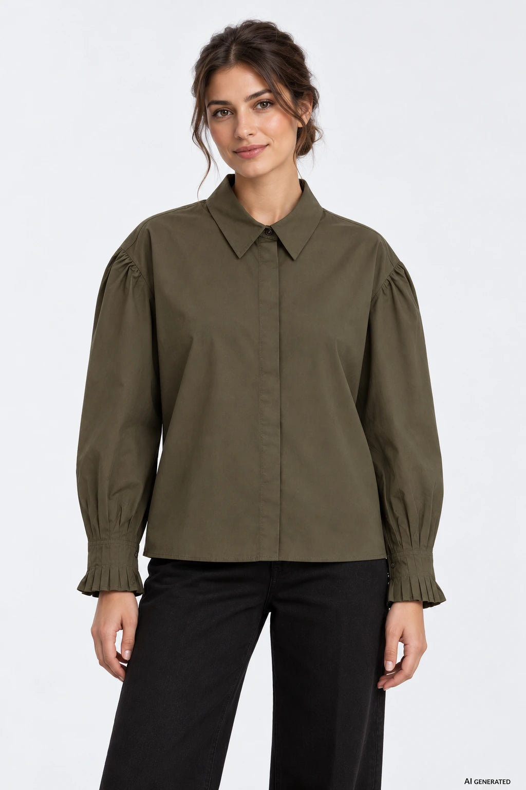 Camisa Tiffosi Felina Mulher — Verde Cascata numa pessoa virtual adulta; imagem gerada por IA