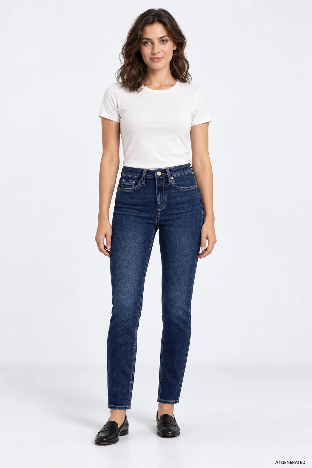 Jeans Tiffosi LAUREN — E1028 numa pessoa virtual adulta; imagem gerada por IA