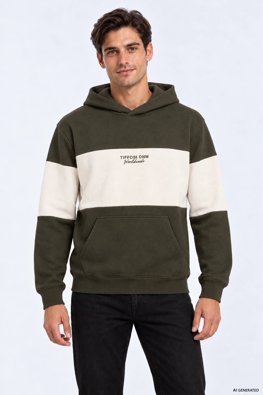 Hoodie Tiffosi Finley Homem — Porto Grey numa pessoa virtual adulta; imagem gerada por IA
