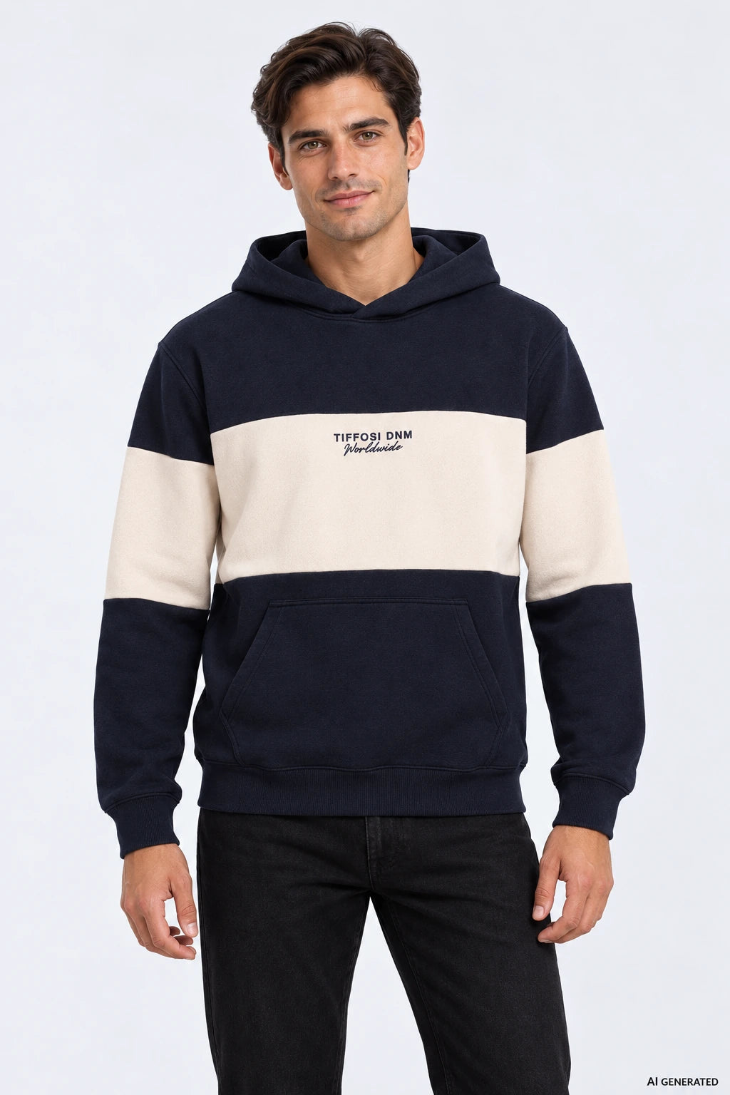 Hoodie Tiffosi Finley Homem — Twilight Blue numa pessoa virtual adulta; imagem gerada por IA