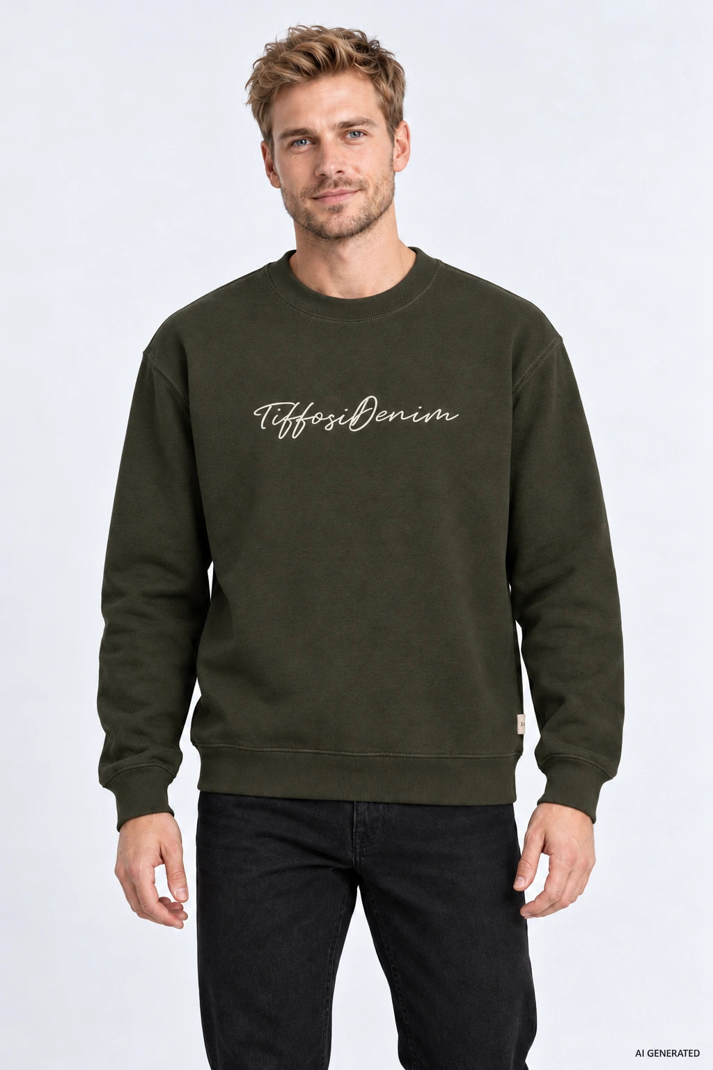 Sweatshirt Tiffosi Ford Homem — Porto Grey numa pessoa virtual adulta; imagem gerada por IA