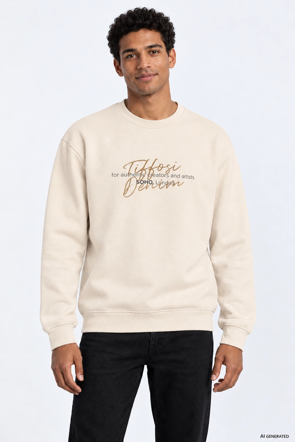 Sweatshirt Tiffosi Foster Homem — Bege numa pessoa virtual adulta; imagem gerada por IA