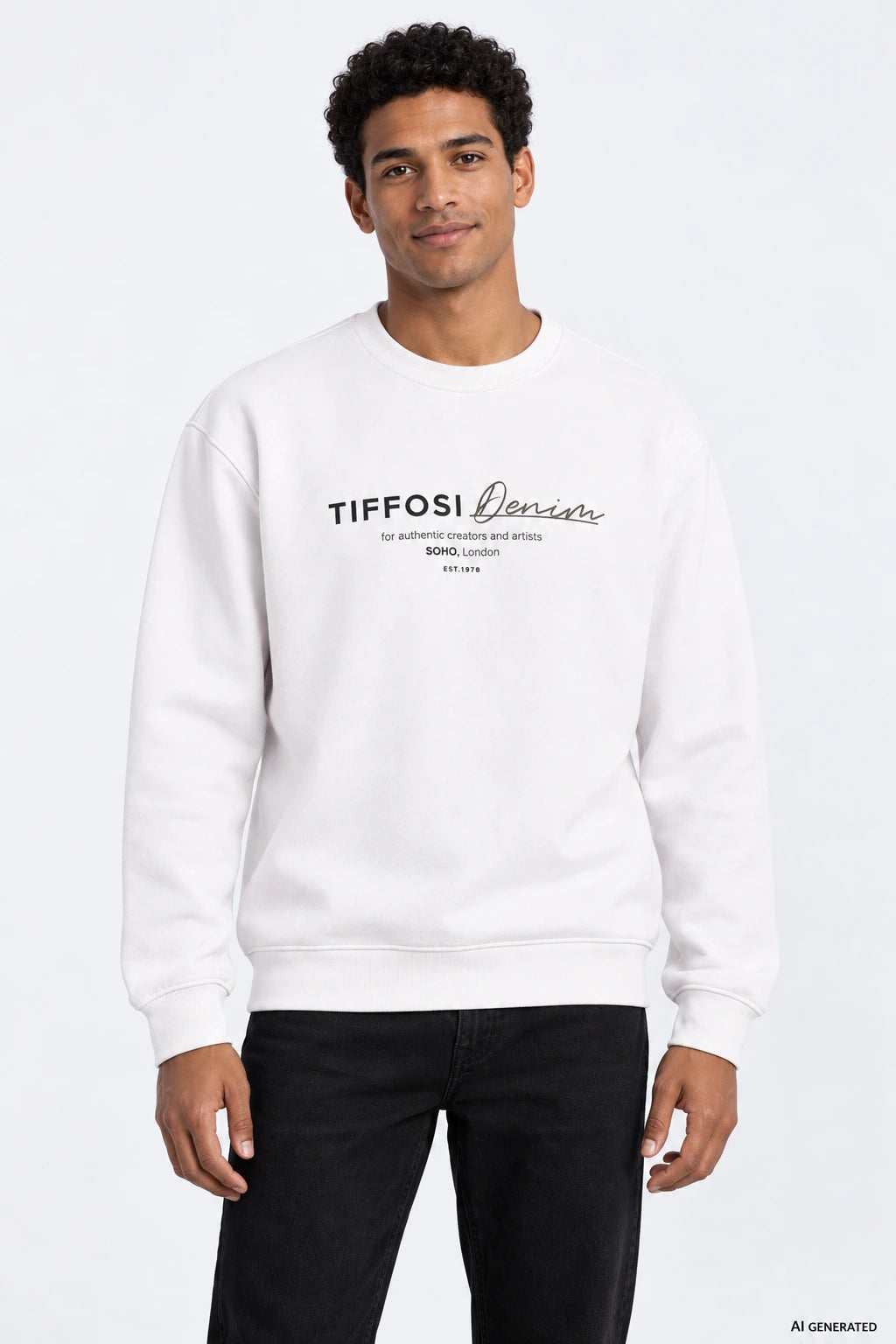 Sweatshirt Tiffosi Foster Homem — Branco numa pessoa virtual adulta; imagem gerada por IA