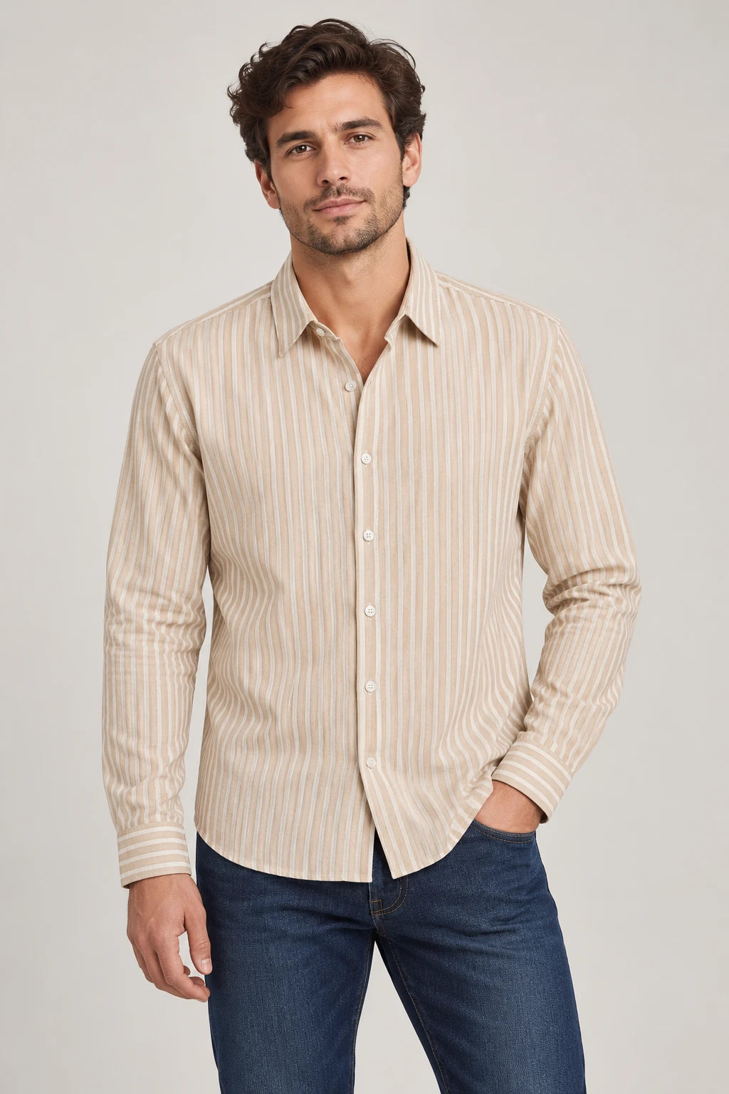 Camisa Tiffosi Homem — Bege em modelo — imagem gerada por IA