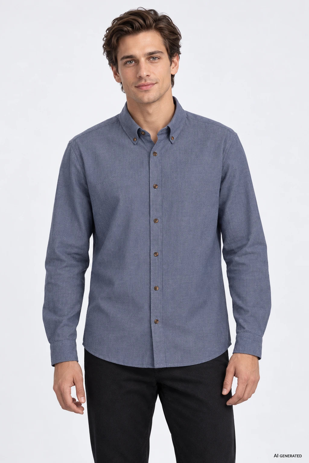 Camisa Tiffosi Pattinson Homem — Estate Blue numa pessoa virtual adulta; imagem gerada por IA