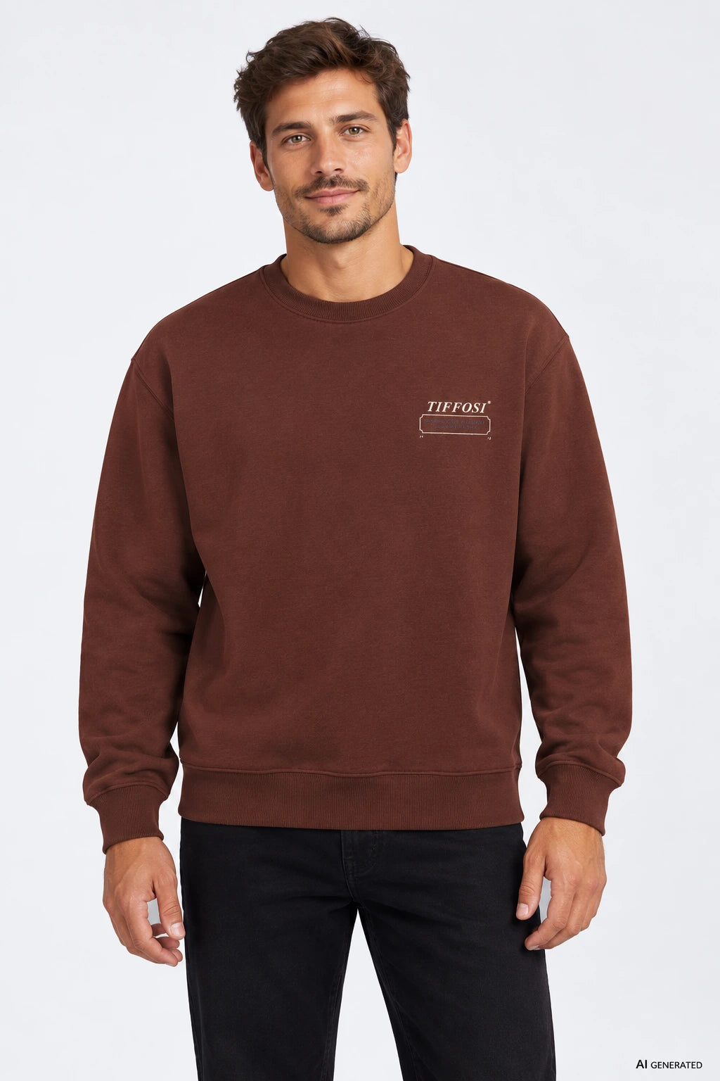 Sweatshirt Tiffosi Parker Homem — Castanho numa pessoa virtual adulta; imagem gerada por IA