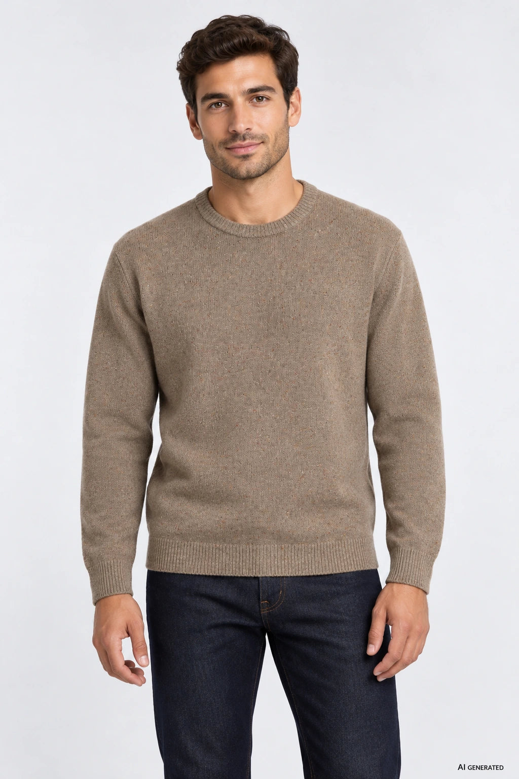 Camisola Tiffosi East 10068199, Bege 117, apresentada por um modelo virtual — imagem gerada com IA.