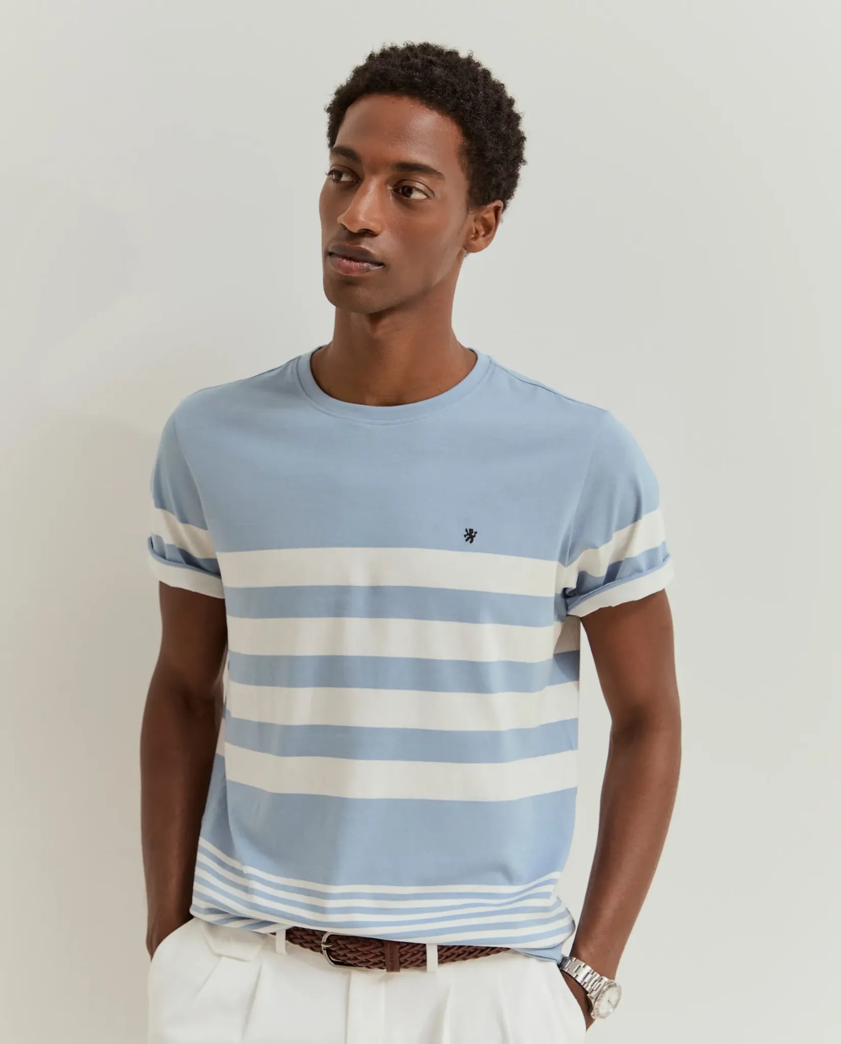 T-shirt Lion of Porches às riscas vestida — frente